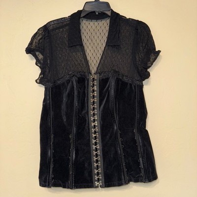 Tripp NYC Velvet Lace Corset Top, Vintage Button Up Gothcore Blouse Plus 2X
