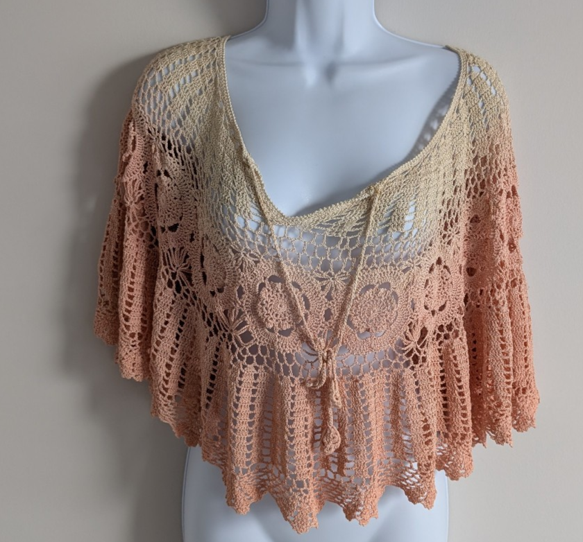 Arden B Crochet Poncho Womens One Size Vintage Knit Boho Y2K Cottage Fairy Pink