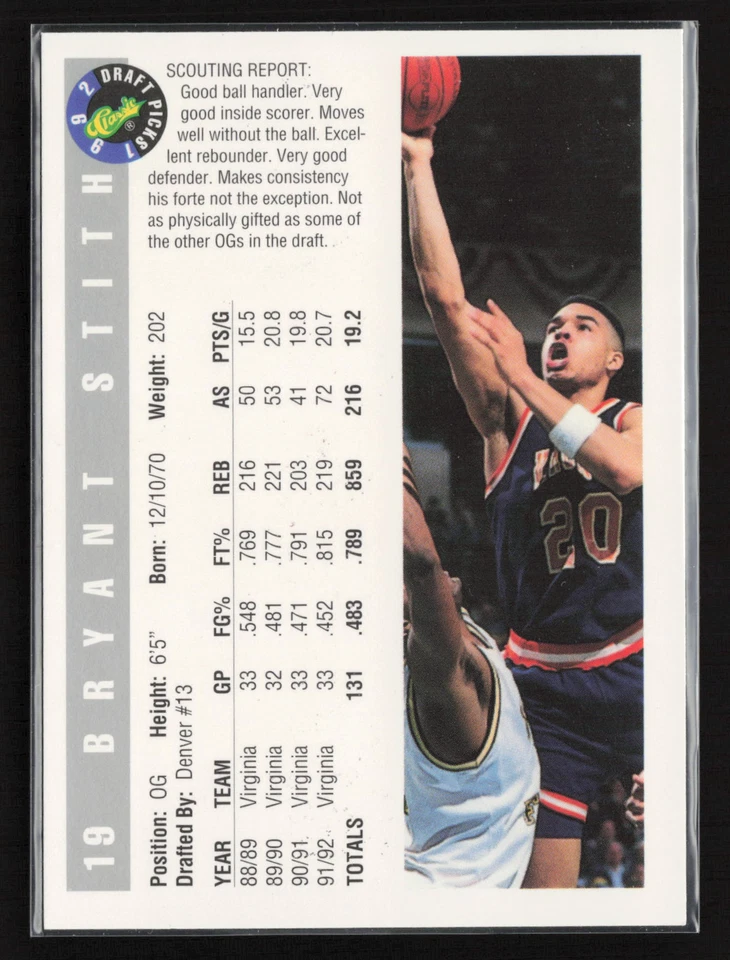 1992 Classic Draft Picks #19 Bryant Stith Gold - Image 2 of 2
