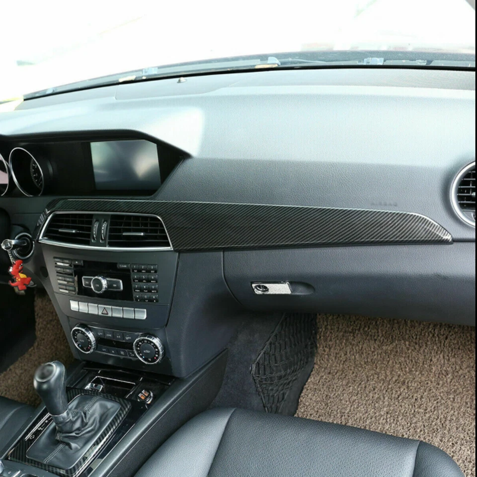 Kit de tira de moldura de consola central de carbono apta para Mercedes-Benz Clase C W204 2010-13 Foto 3 de 4