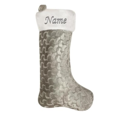 Personalisierter Weihnachtsstrumpf mit Namen grau silber Kinder Xmas Nikolaussäcke