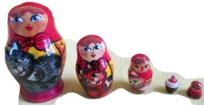 Cats Russian Traditional Nesting Doll/Handmade/Micro size/5-pc/FREE SHIP IN US