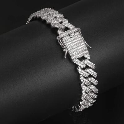 Mens Iced CZ Out White Gold Plated Stainless Steel Miami Cuban