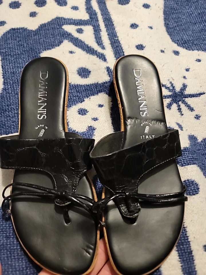 Sandalias Damiani's negras de cuña de corcho bajo talla 8 hechas en Italia Foto 2 de 4