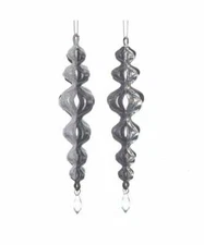 Icicle Black Silver White Acrylic 7.5" Contemporary Ornament Set 2 Christmas