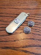Vintage PNB Bell Telephone service award Imperial pocket knife & CWA pins