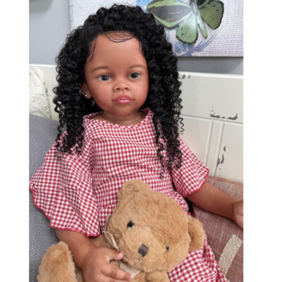 30in Realistic Black Skin Curly Hair Toddler Girl Finished Reborn Baby Doll Gift