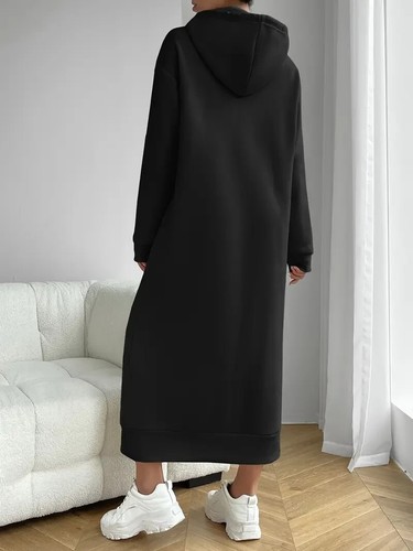 Damen Oversize Hoodie Kleid Freizeit Sweatshirt Kleid mit Taschen Kapuze Pullover - Bild 2 von 6