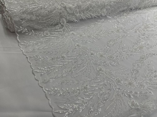 Luxury Floral Beaded Lace/Sequin Embroider Lace Fabric - Sold by The Yard. - Picture 2 of 3