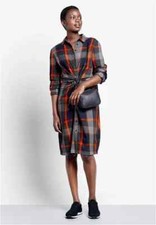 Hush Navy Blue Grey Orange Plaid Check Twist Detail Charlie Shirt Dress Size 6