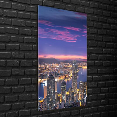 Wandbilder Glasbilder XXL 70x140 Stadtbild von Hongkong bei Sonnenuntergang