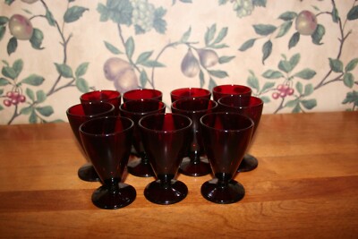 11- VINTAGE ROYAL RUBY ANCHOR HOCKING WINE/CORDIAL GLASS-2 OZ