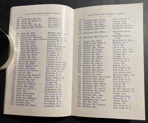 Touristenklasse Passagierliste Gripsholm norddeutsch Lloyd 1954 schwedisch-amerikanisch - Bild 6 von 12