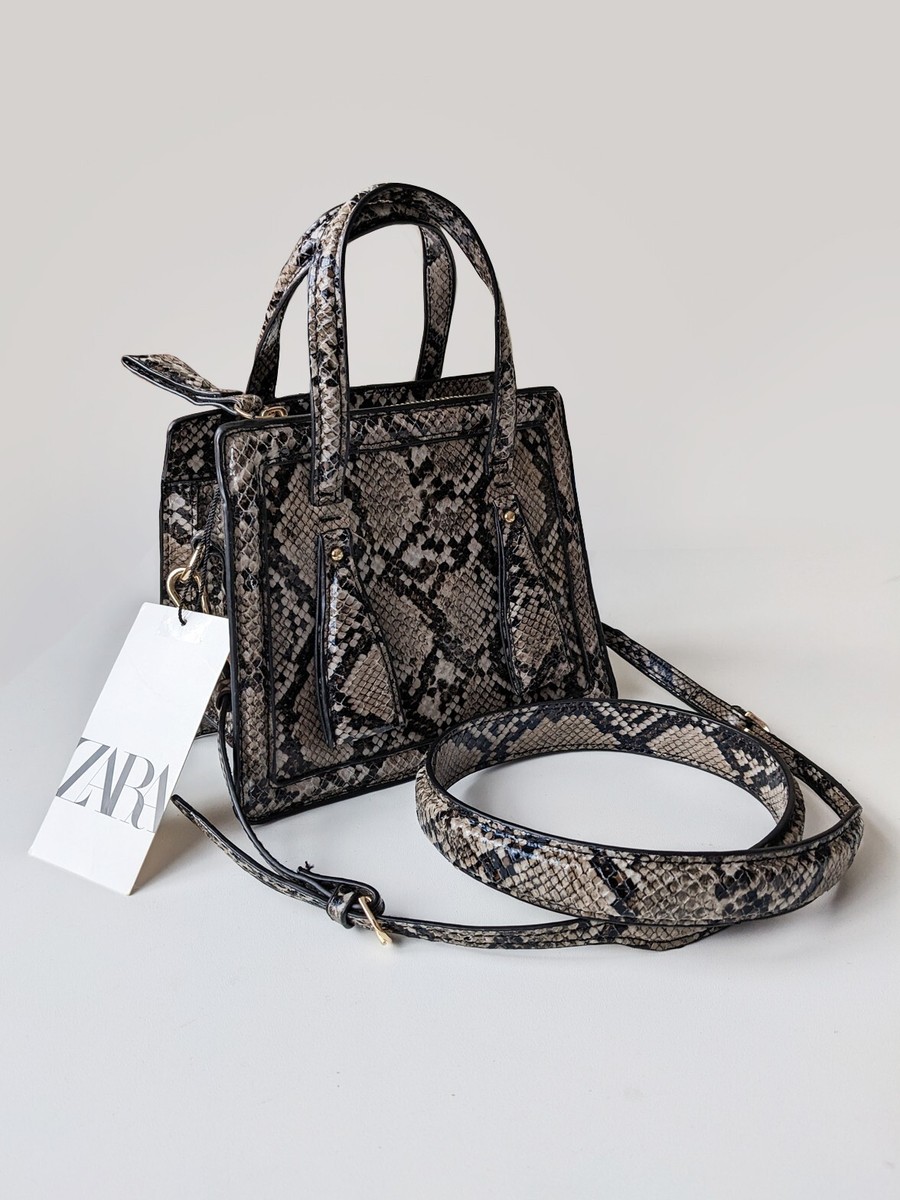 ZARA Brown Faux Snakeskin Crossbody Mini Bag With Handles BNWT