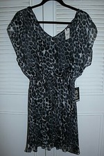 NWT Authentic EXPRESS Leopard Print Chiffon Dress in Black/Grey Sz S $59.90
