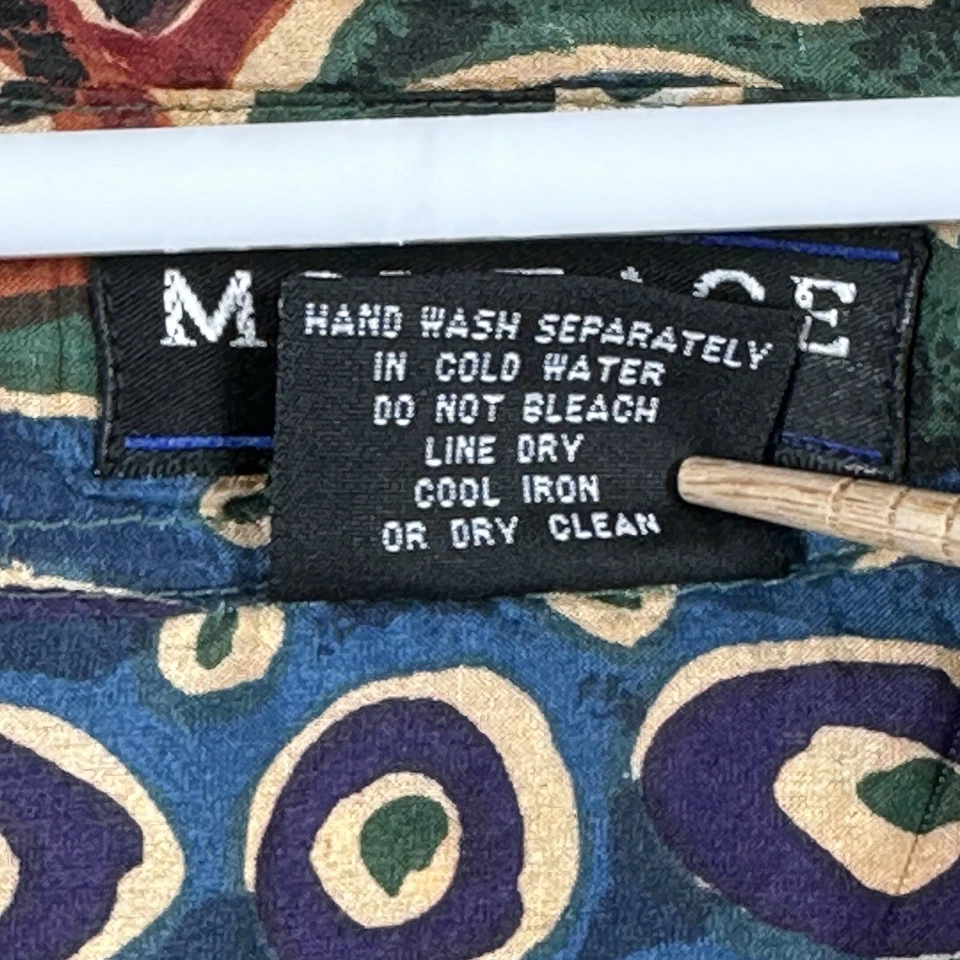 Montage Pour Homme 100% Silk Shirt Mens L Blue Geometric Pattern Button Up - Image 4 of 4