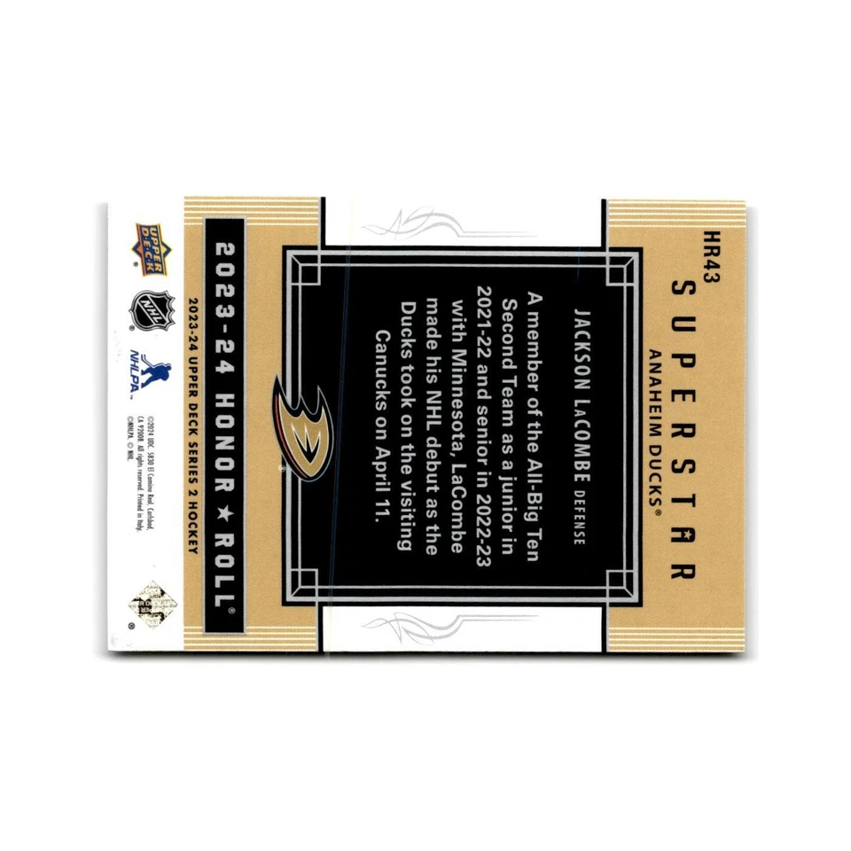 2023 Upper Deck Honor Roll Jackson LaCombe Anaheim Ducks #HR43 - Image 2 of 3