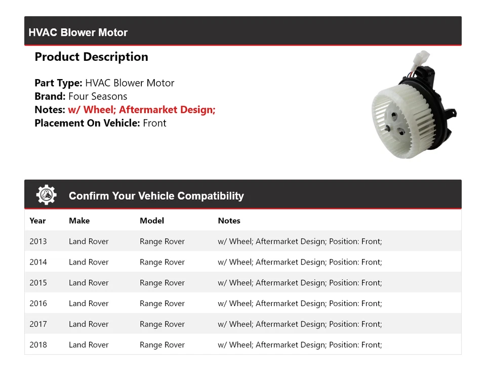 Para Land Rover Range Rover 2013-2018 HVAC soplador motor delantero 4 estaciones 2014 2015 Foto 2 de 4