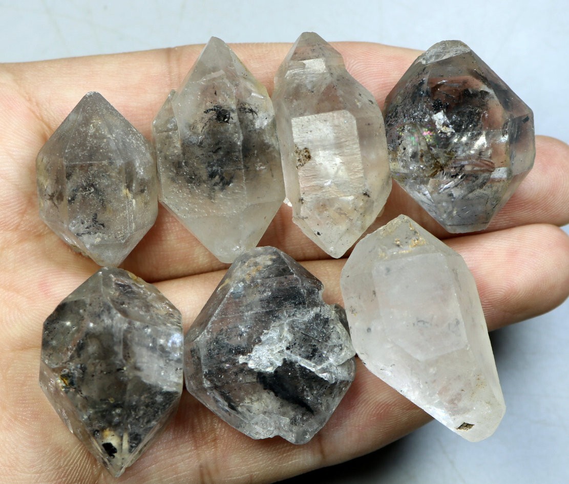 7pc Natural Black Phantom Herkimer Diamond Quartz Crystal Points Mineral Specimen