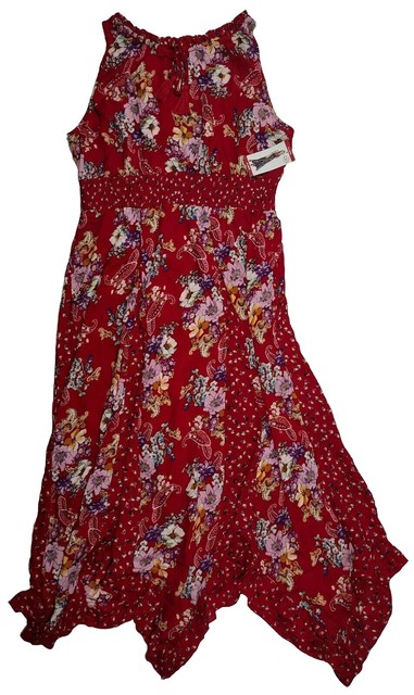 Bila Red Floral Maxi Dress Tie Keyhole 