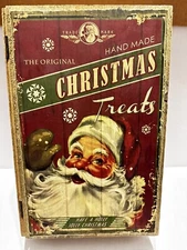 CHRISTMAS SANTA TREATS DECORATOR WOOD BOX.COVERED WITH SANTA DESIGN. LARGE