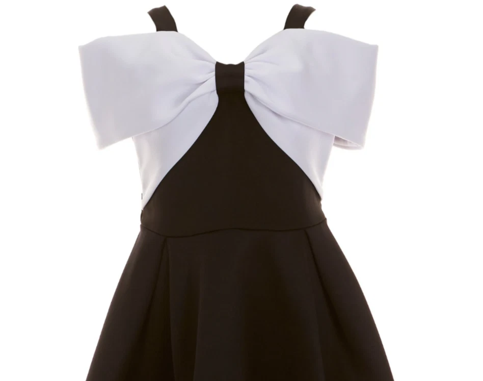 Bonnie Jean Big Girl's Elegant Black/ White Front Bow Skater Dress-Size 14 - Image 2 of 3
