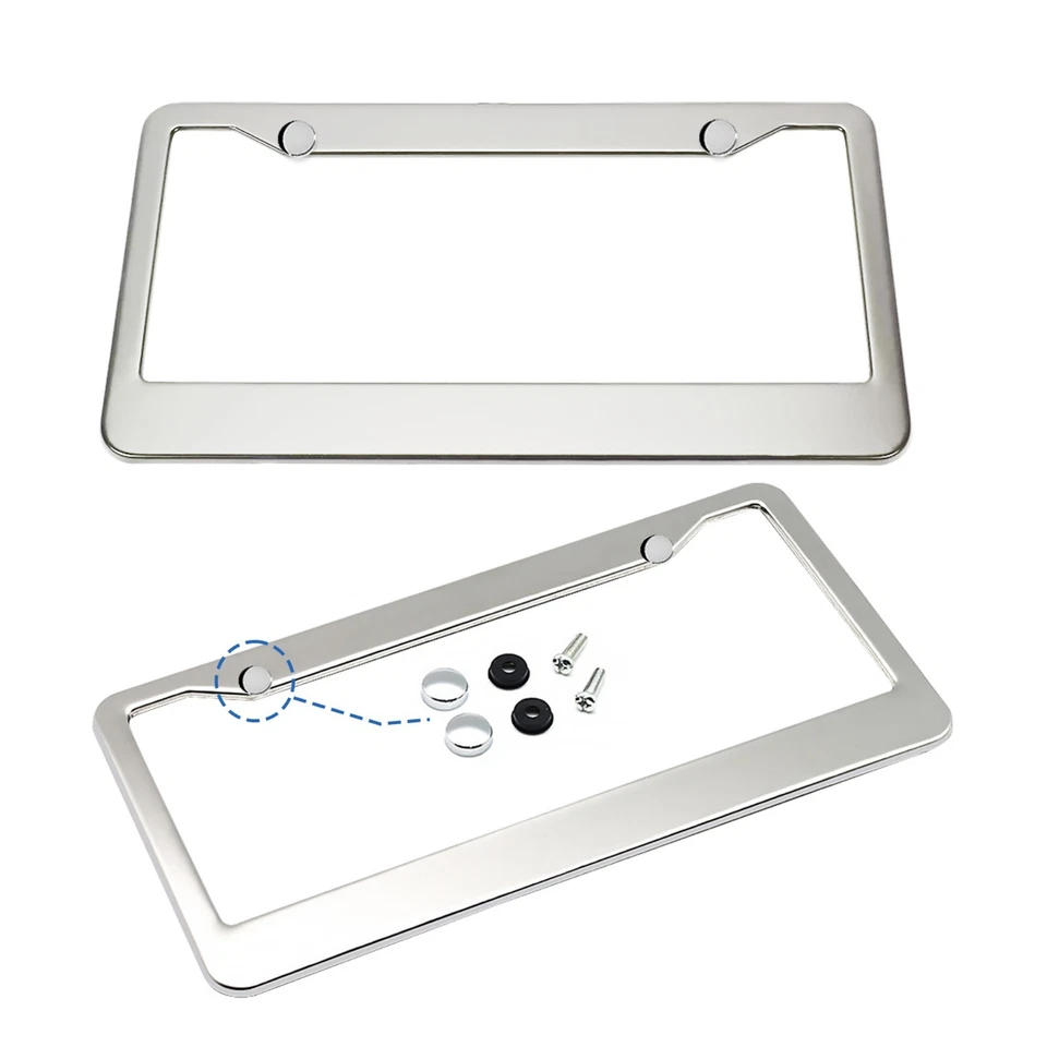 2PCS Silver Stainless Steel Car Vehicle License Plate Frame Cover For SUV Truck - Image 4 of 4