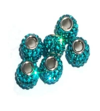 Swarovski Crystal Bead Turquoise Color Sterling Silver Core 3mm Hole