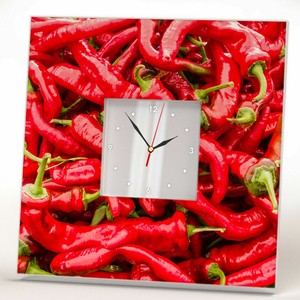 Hot Chili Red Peppers Pattern Wall Clock Mirror Kitchen Decor Home