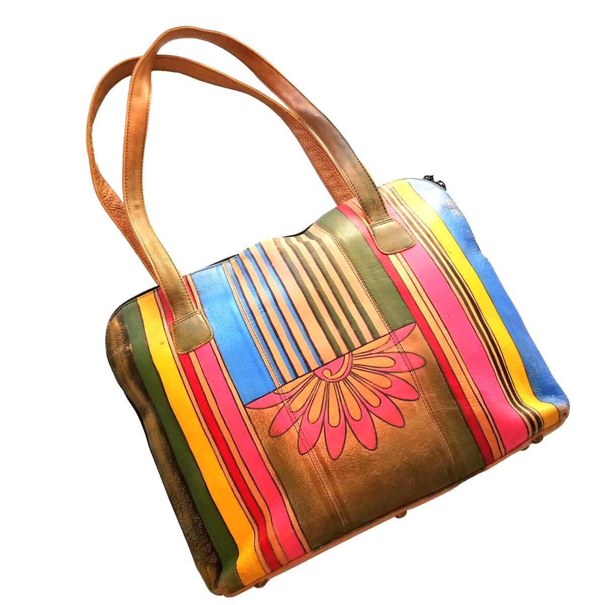 Large Anuschka Tote Purse Hand Painted Work Bag Bright Laptop