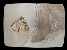 OF11112 VINTAGE 1970s  HORSE  FLORAL ORNAMENTAL  WESTERN  COWBOY BELT BUCKLE