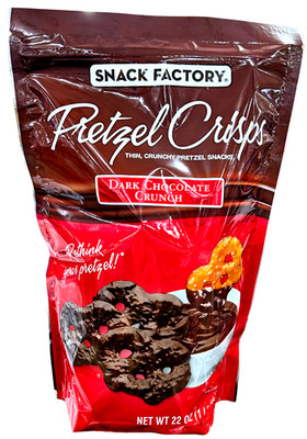 Snack Factory Dark Chocolate Crunch Pretzel Crisps 20 Oz EXP 07/2026