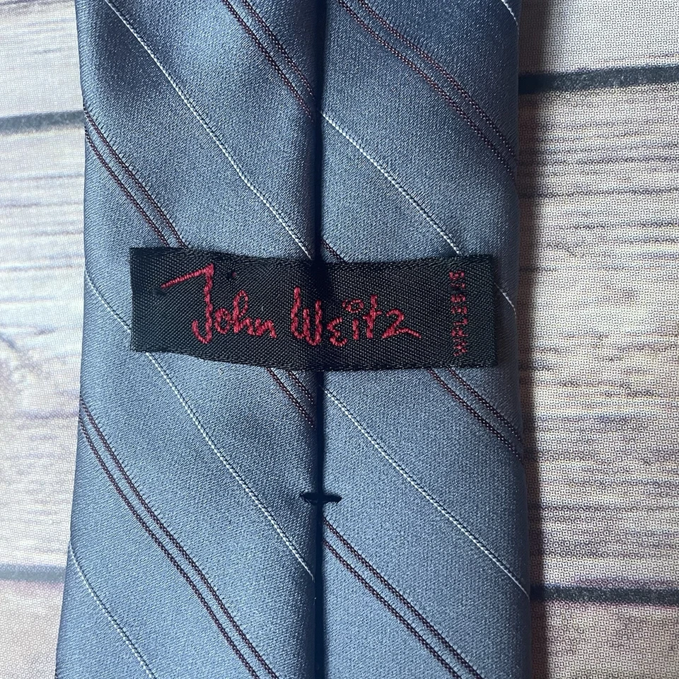 John Weitz Neck Tie Men Gray Striped Polyester Silk Embroidered - Image 3 of 4