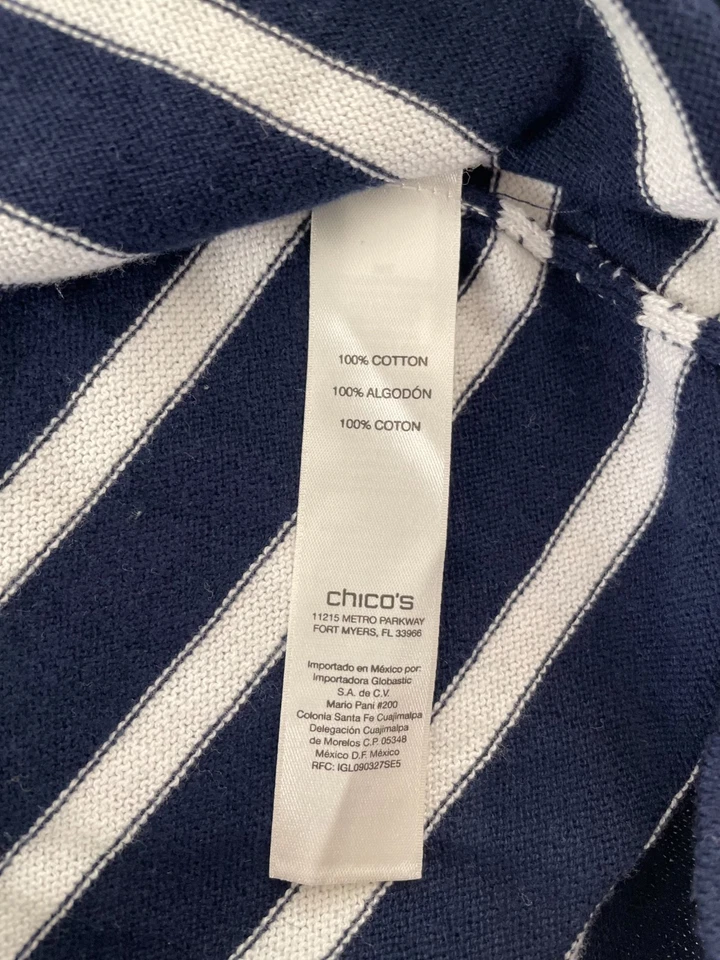 Chico's Womens Navy Blue Striped Casual Comfort Full Zip Hoodie Size 3 US XL - Image 4 of 4