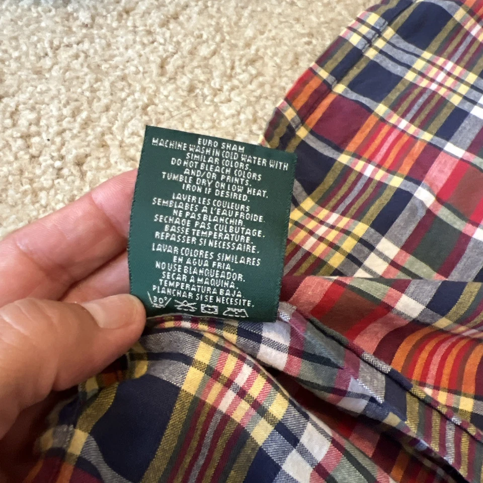 1 Ralph Lauren Garrison Plaid STANDARD Pillow Sham Red Blue Preppy 23.5 x 29 In - Image 3 of 4