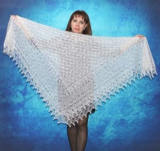 White Russian Orenburg Shawl Warm Wool Wrap Goat Down Kerchief Bridal Stole Cape
