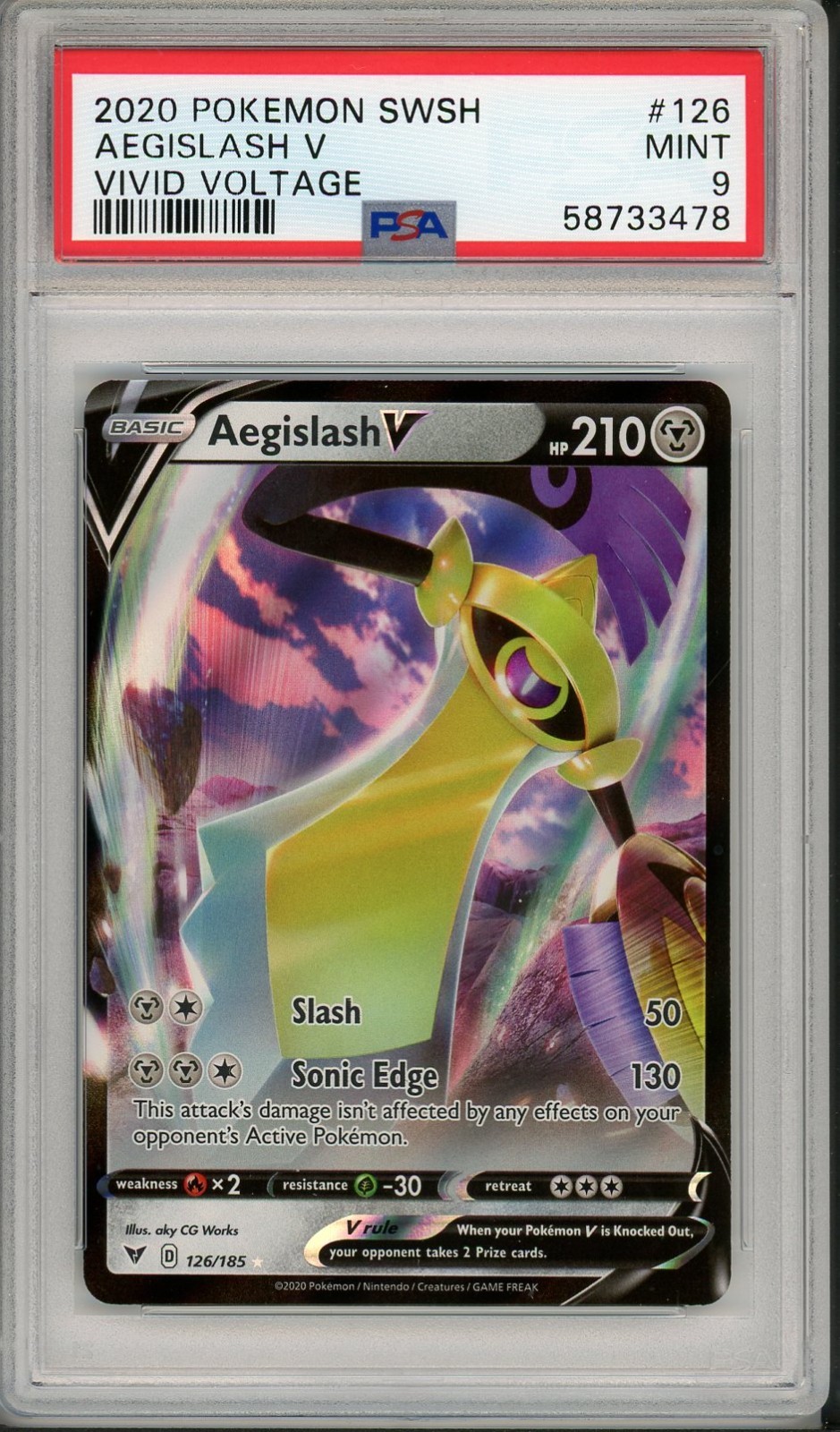 2020 Pokemon SWSH Vivid Voltage Aegislash V #126 PSA 9