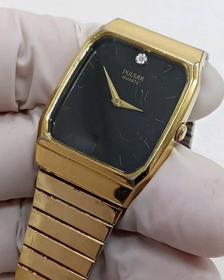 Vintage Men's Pulsar Rectangle V500-X001 Quartz Watch New Battery