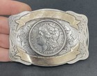The Western Belt Buckle Sterling Silver Morgan Dollar  & 10K Gold Reno Nevada — photo 1