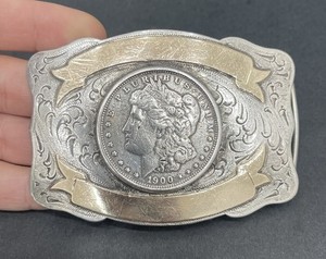 The Western Belt Buckle Sterling Silver Morgan Dollar  & 10K Gold Reno Nevada