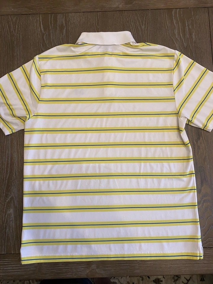 Under Armour Men's Golf Shirt XL Loose White With Yellow & Blue Stripes - Image 2 of 4