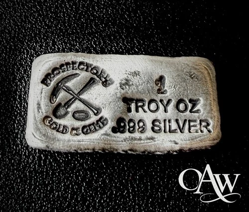 Prospectors 1 TROY OZ .999 FINE SILVER Hand Poured Loaf 💰RARE BAR 💰 #007