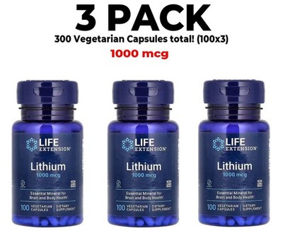 Life Extension Lithium, 3 PACK, 1,000 mcg, 100 Vegetarian Capsules (300 total!)