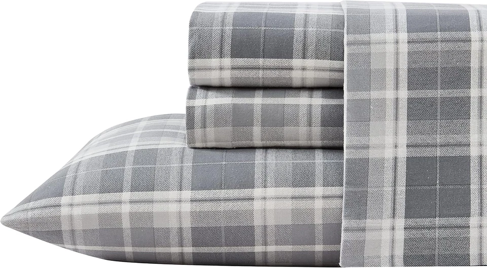 Sheets Set Di Lenzuola in Flanella Di Cotone, Mulholland Plaid Grigio, Completo - Immagine 3 di 4
