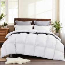 Feather Down Comforter Cal King Size, Ultra Soft Fabric Duvet Insert 108x98in