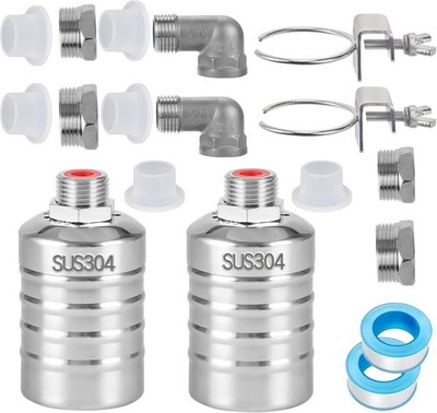 2-Pack Float Valve, 1/2'' to 3/4'' 1'' 304 Stainless Steel Fully Automatic... 