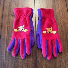 Vintage Disney Winnie the Pooh Fleece Embroidered Gloves Red Purple