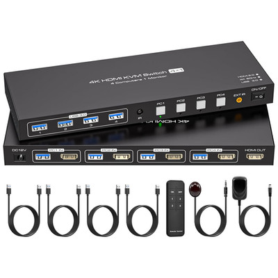 4 Port HDMI KVM Switch 4 PC 1 Monitore 4K60Hz KVM Switches HDMI 2.0 USB 3.0