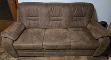Sofa 3-Sitzer 2 Sitzer und Sessel Couchgarnitur  Mircofaser braun, Lederoptik