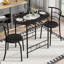 3-Piece Dining Table Set for Kitchen Breakfast Nook, Wood 31.5 Inch Black